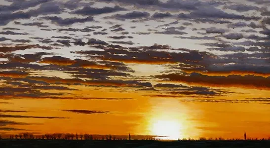 Zonsopkomst boven Welsum, doek 100x60